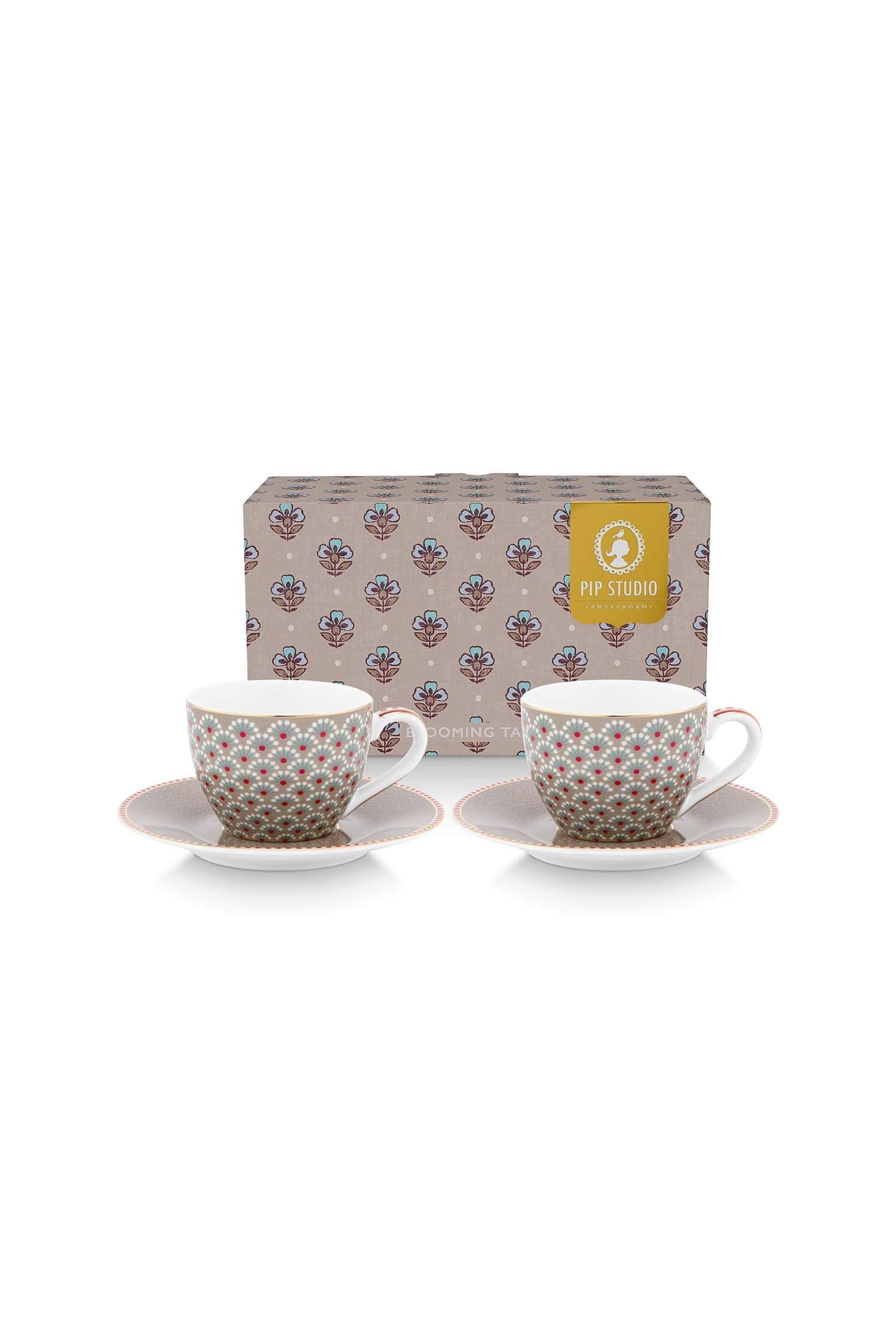 Set/2 Espresso Cups and Saucers Blooming Tales Khaki 120ml