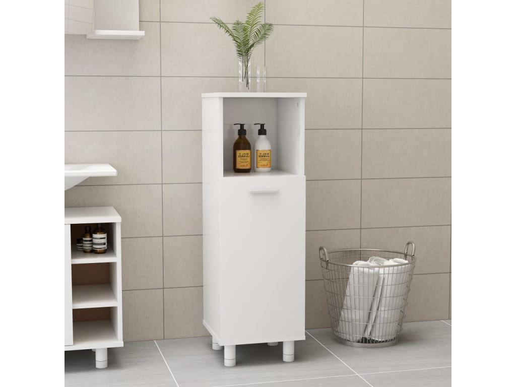 Armario de baño madera contrachapada blanco brillo 30x30x95 cm