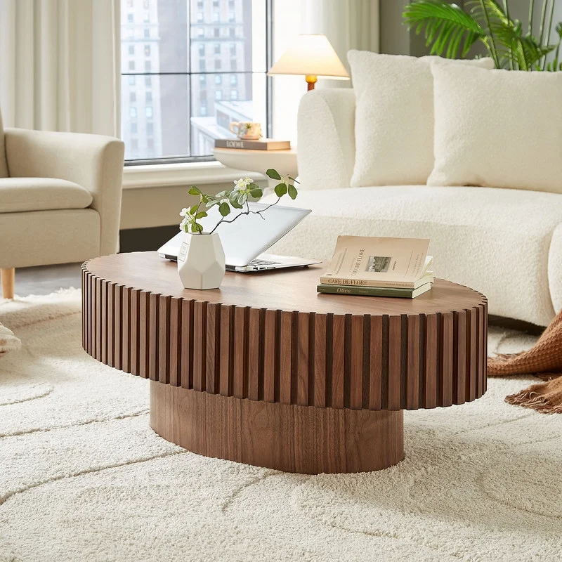FFH 43.7 inch Oval Coffee Table for Living Room,Handcraft Rustic Corner Coffee Table Nature Wood Relief Sturdy Pedestal for Apartmen,Side Table Centre Table,Nature Wood - Image 88