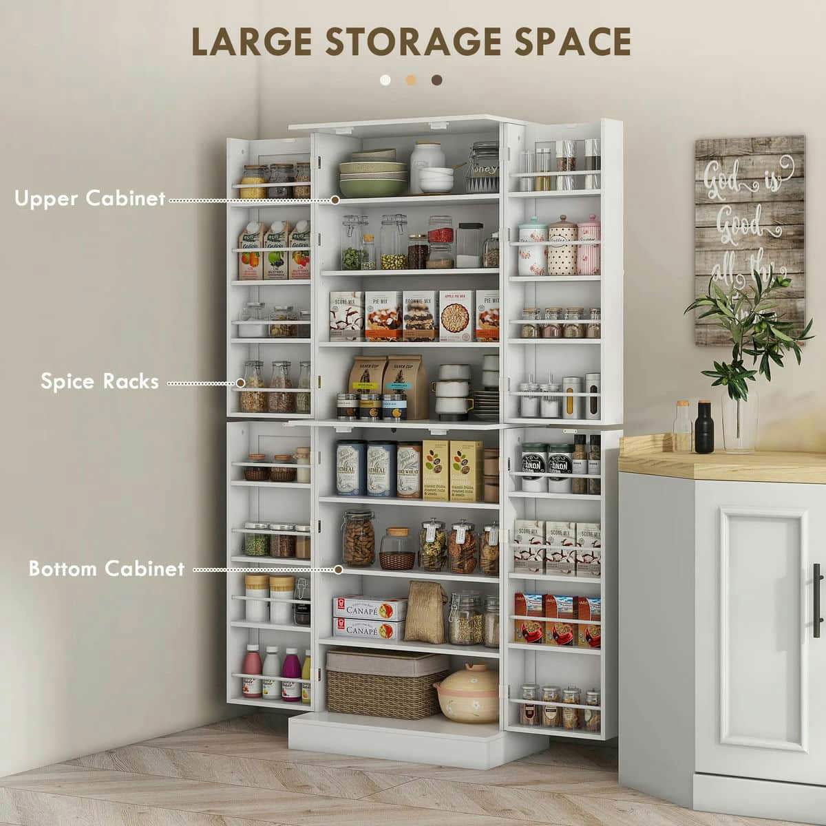Spaco 17-Tier Kitchen Small Pantry Cabinet with 2 Doors and 6 Adjustable Shelves, Cabinet Pantry, Freestanding 5-Tier Shelving Pantries for Kitchen Storage, Gray - Image 56