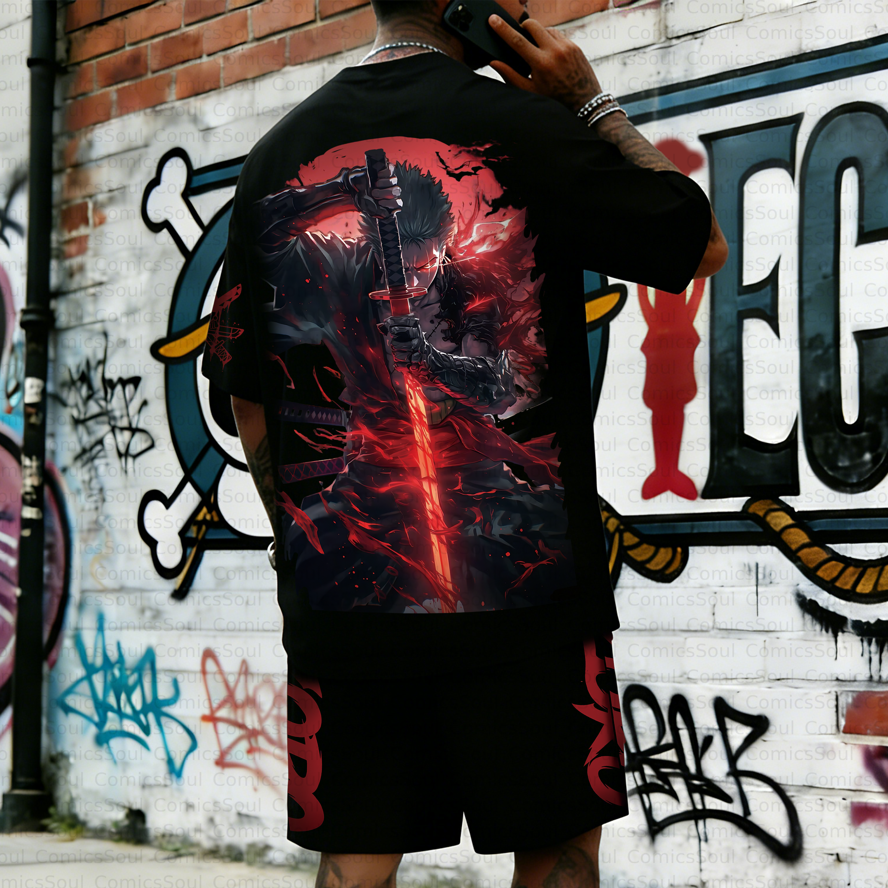 Unisex Anime Inspired Vintage T-shirt& Shorts 2 Pieces Set