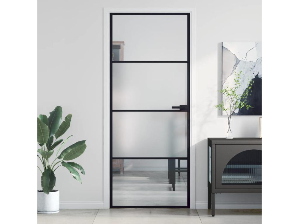Puerta interior fina negra 83x201,5 cm cristal templado aluminio