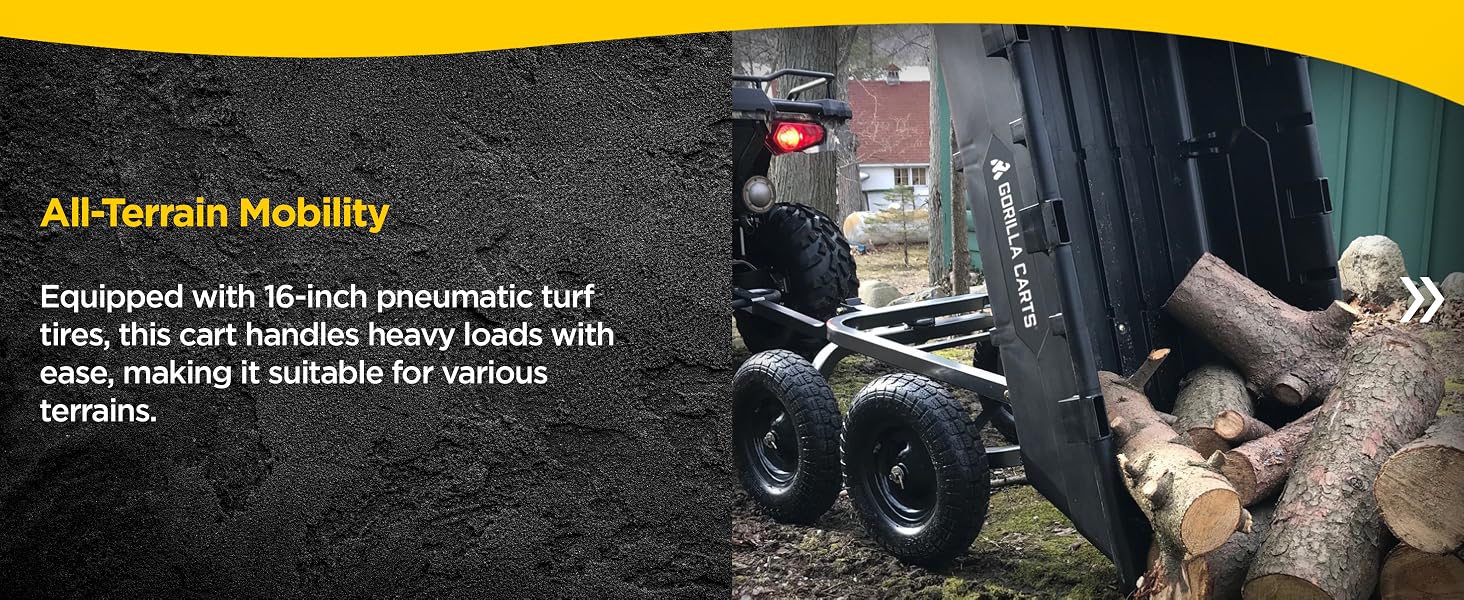 Heavy-Duty Yard Cart 1500lb Capacity Rust-Resistant Poly Bed 16" Pneumatic Tires