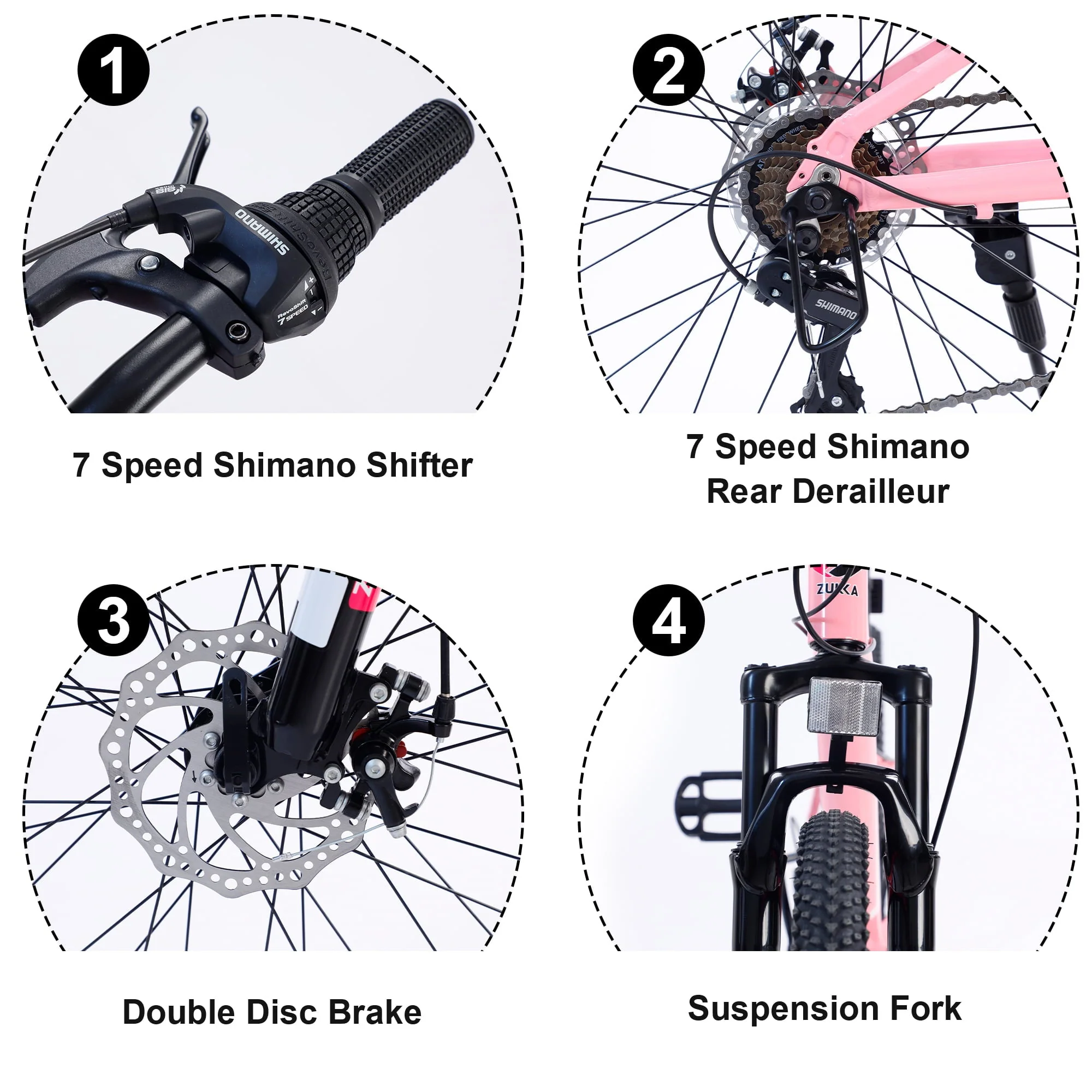 iYofe 24 Inch Kids Mountain Bikes for Girls and Boys, Shimano 7-Speed Girls Mountain Bike for 9-12 Years Old, Pink - Image 2