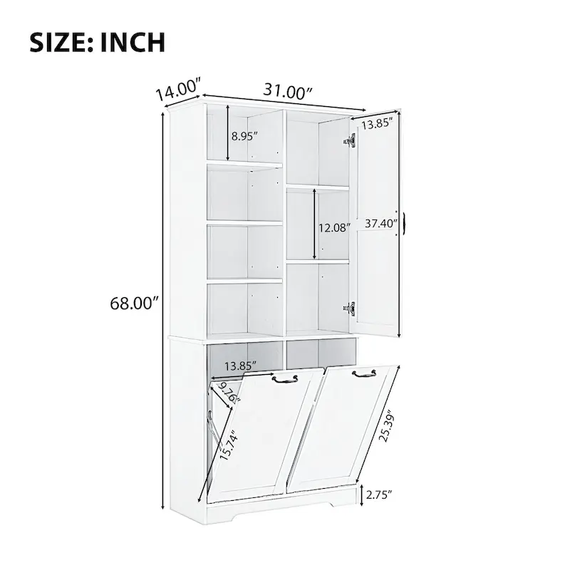 Multi-Functional Bathroom Storage Cabinet with Doors, Drawers, and Tilt-Out Laundry Hamper
