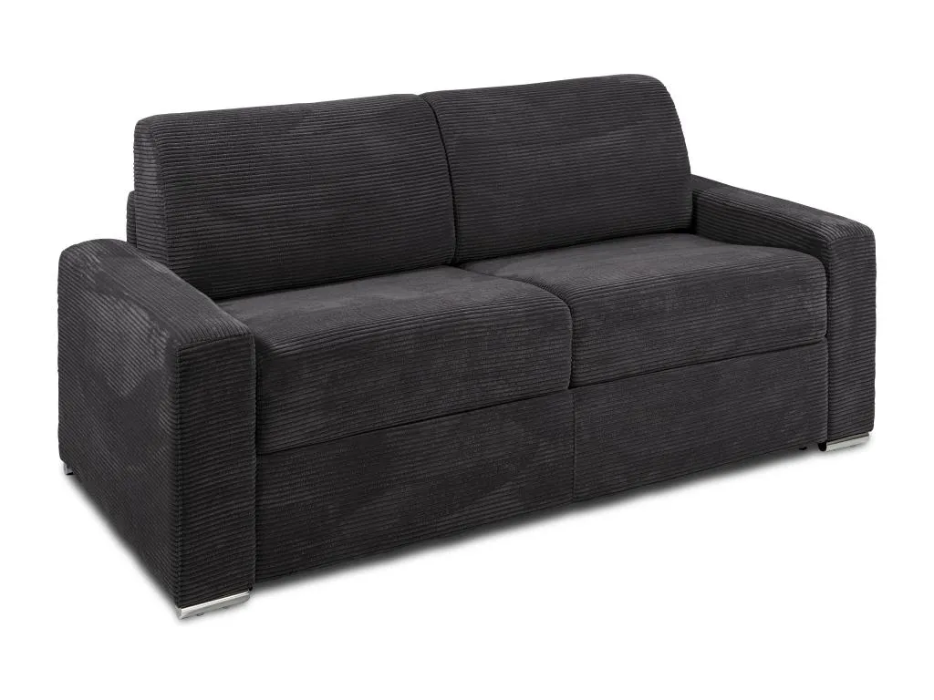 Sofá cama de 3 plazas de apertura rápida de pana gris antracita - Colchón de láminas anchas de 140 cm - Colchón de 14 cm Prietocasa