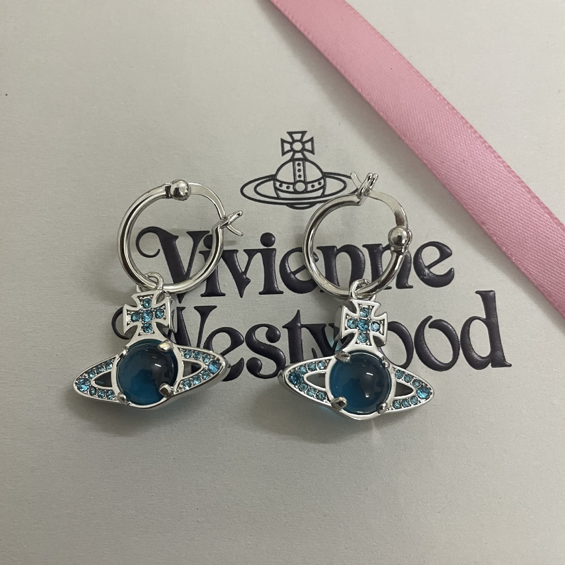 Vivienne Westwood Blue Green Lucky Bead Saturn Earrings - Original Replica Club