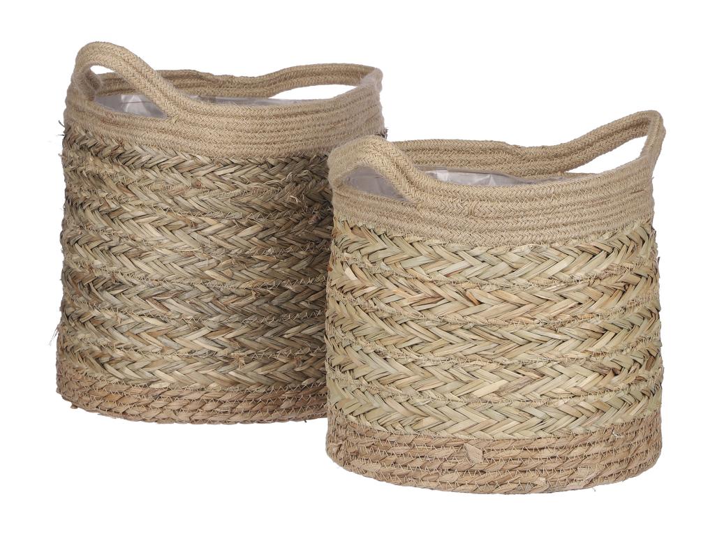 Juego de cestas para plantas de Hierba marina y plástico - 28 x Ø30 - Marrón claro - ANNE