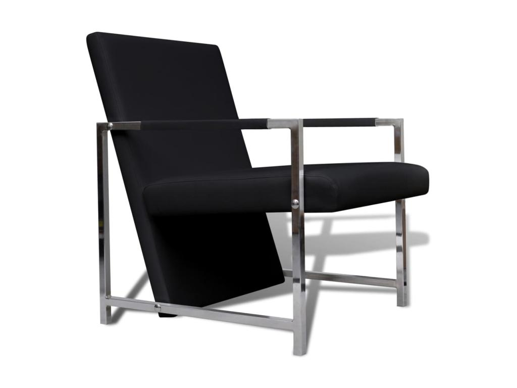 Sillón con patas cromadas Polipiel negra