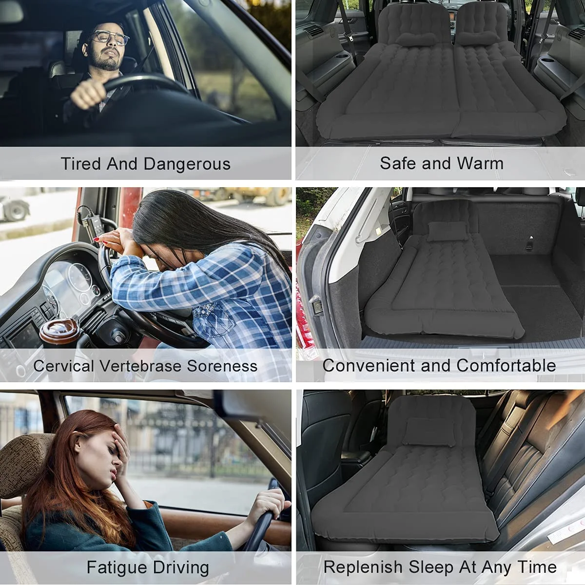3 in 1 SUV Air Matterss | Car Mattress with Electric Air Pump-2 Support Fillers & 2 Pillows Fits SUV|MPV|Minivan for Road Trip Camping Black - Image 6