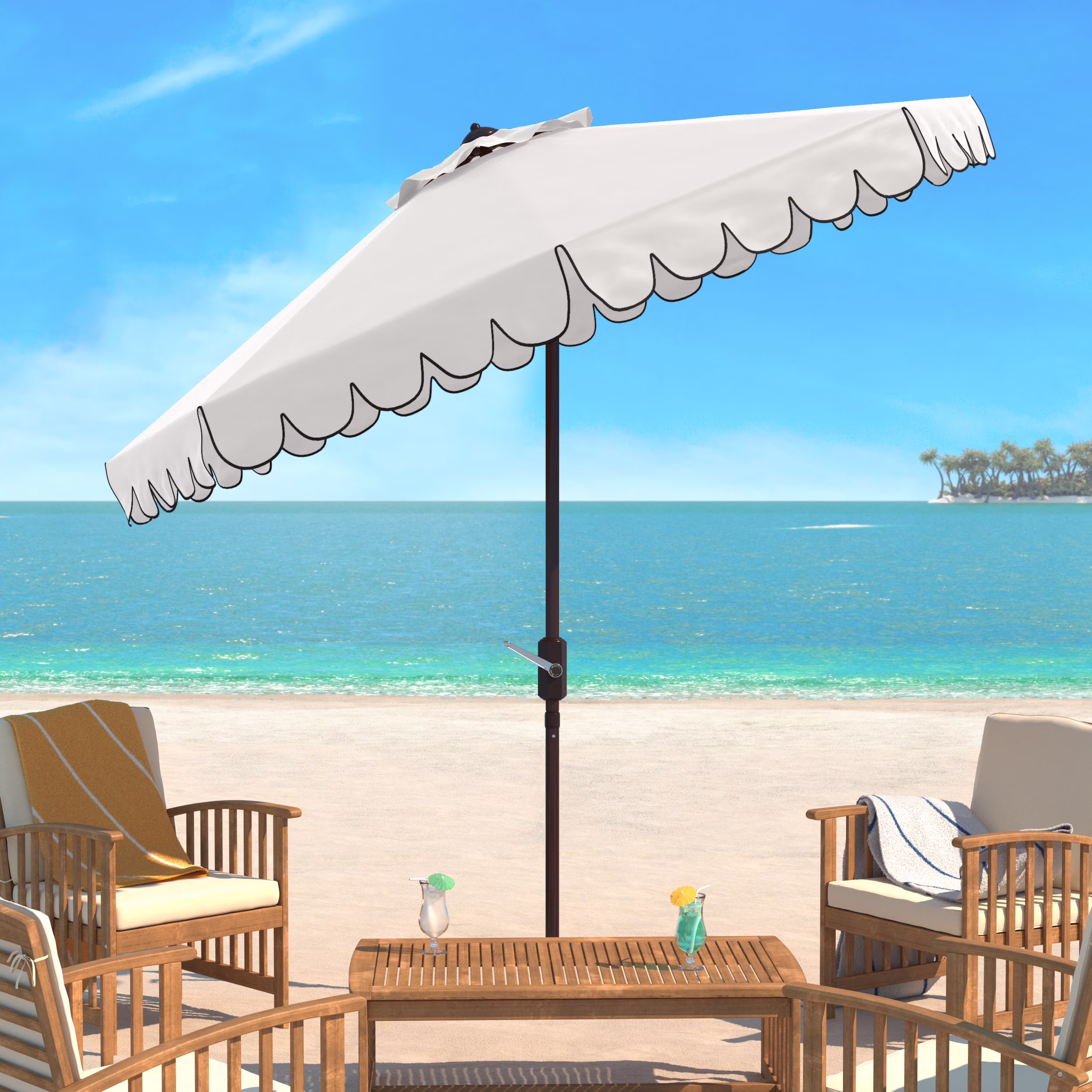 Safavieh Venice 9' Market Crank Tilt Patio Umbrella, Navy/White - Image 9