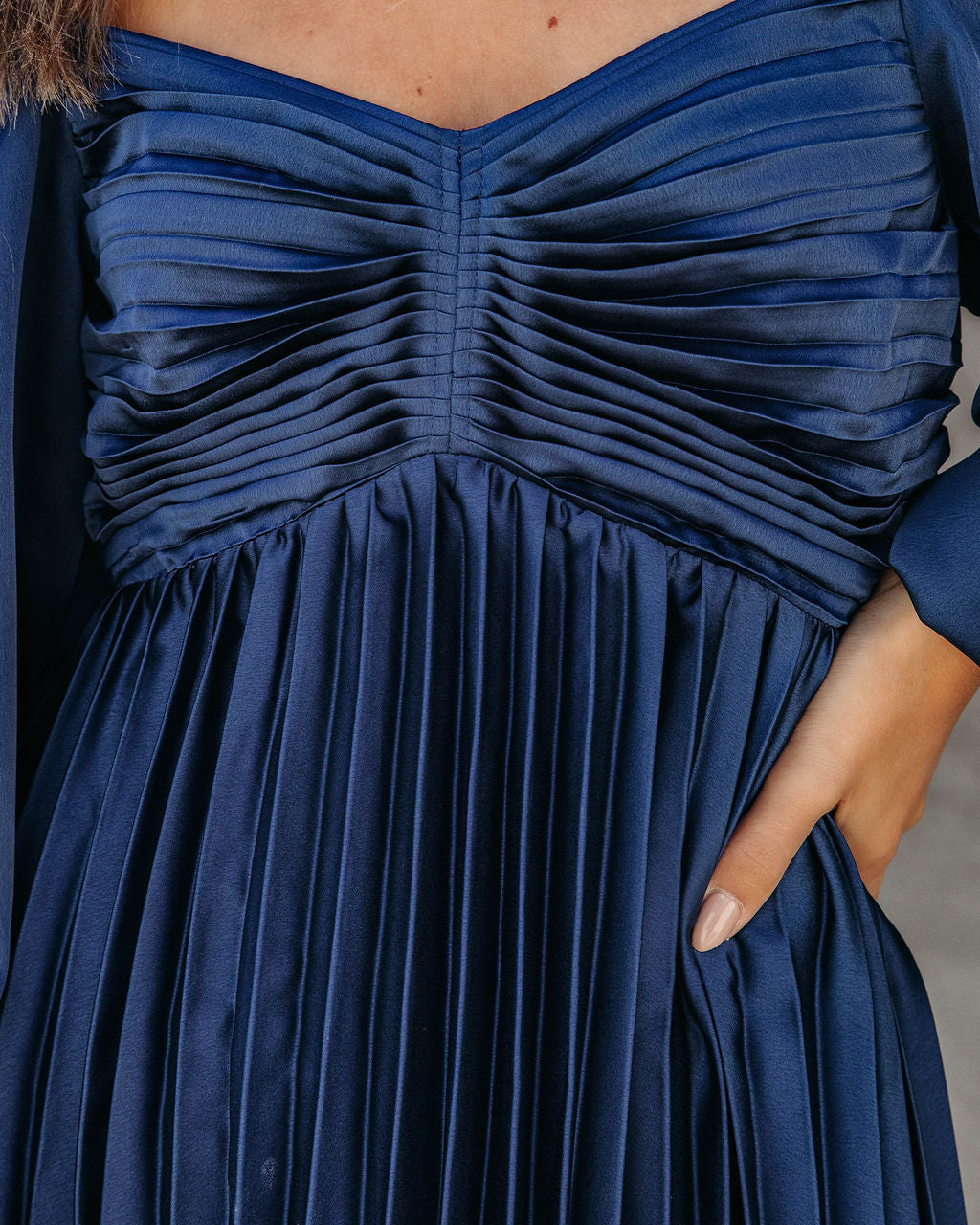 Romantic One Satin Pleated Midi Dress - Navy - Se7enfashion