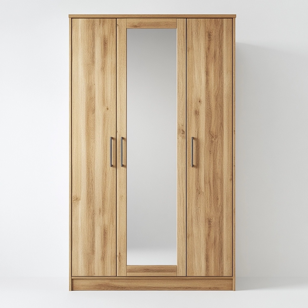 Armario de dormitorio de madera roble claro con espejo y puertas para ropa 180x60x200 cm tipo guardarropa GJ0094646