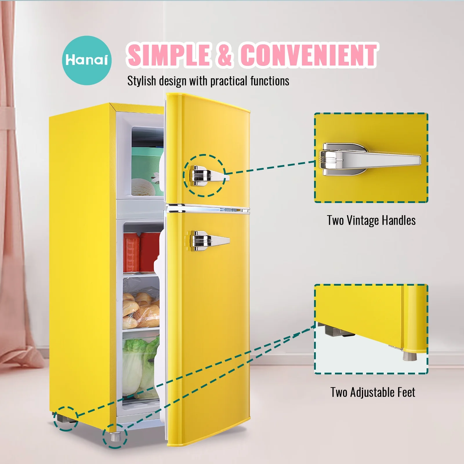 3.5 Cu.ft Compact Refrigerator WANAI Dual Doors Handles Mini Fridge with Top Freezer Blue New - Image 13