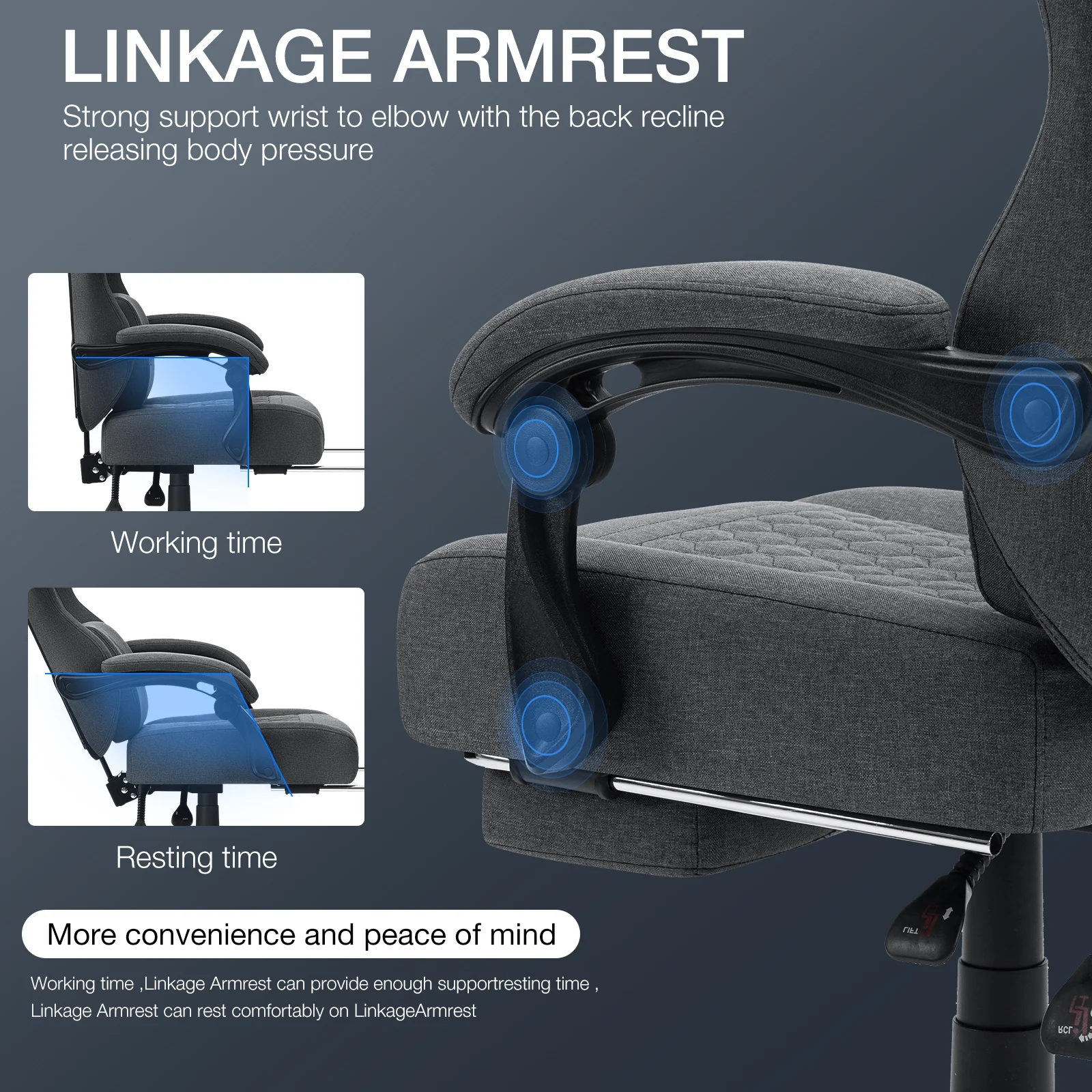 Hoffree Gaming Chair with Massage Fabric Office Chair with footrest for Adults, Ergonomic Gamer Chair with Headrest and Lumbar Support for Office Gaming, 440 LBS - Image 60