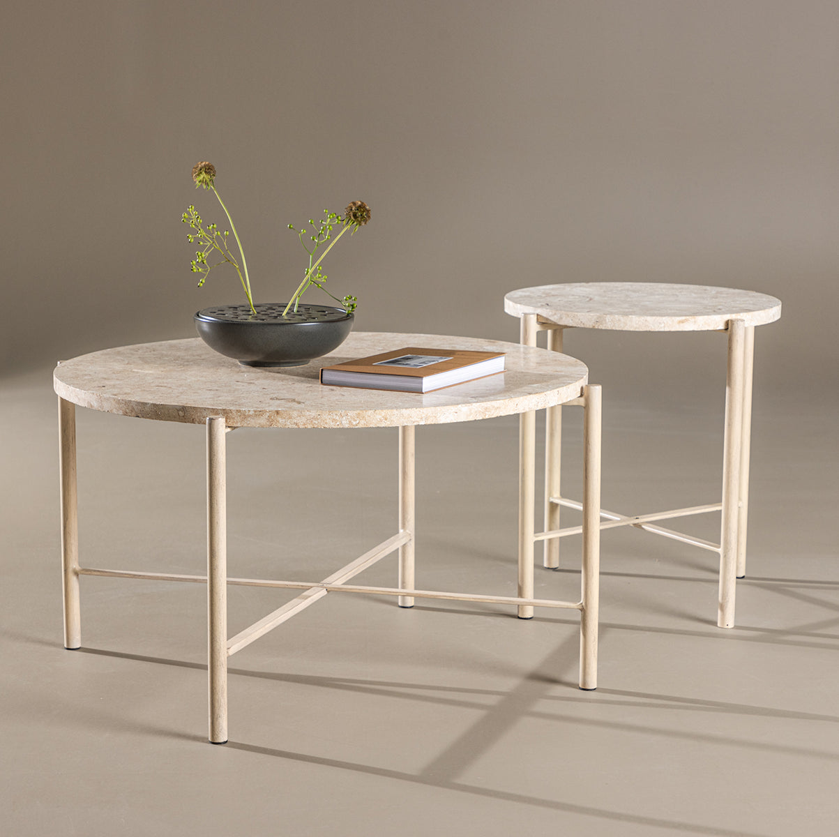 Nest living Thora Ronde Bijzettafel met Stenen Blad - Beige - Ø 40cm