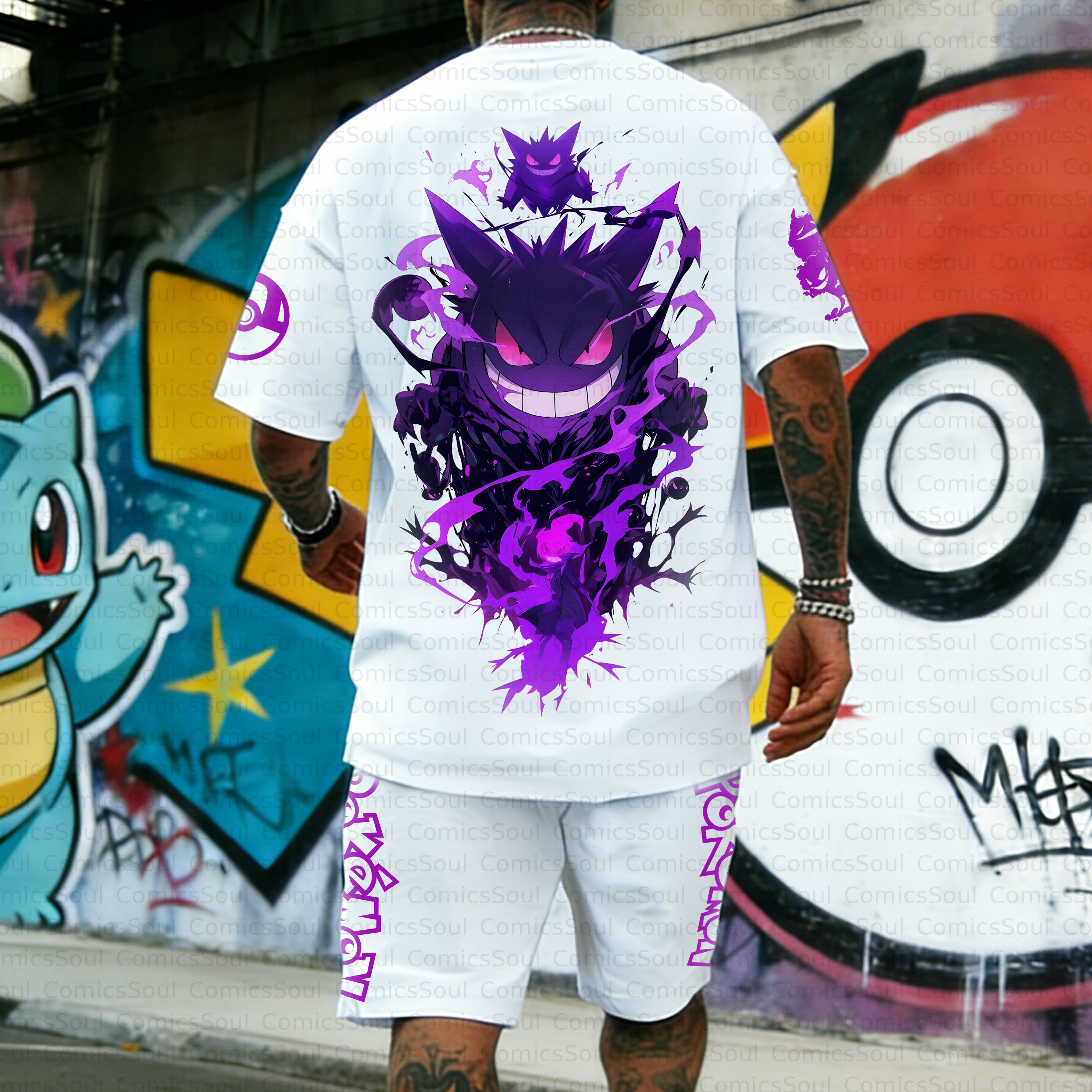 Unisex Anime Inspired Vintage T-shirt& Shorts 2 Pieces Set