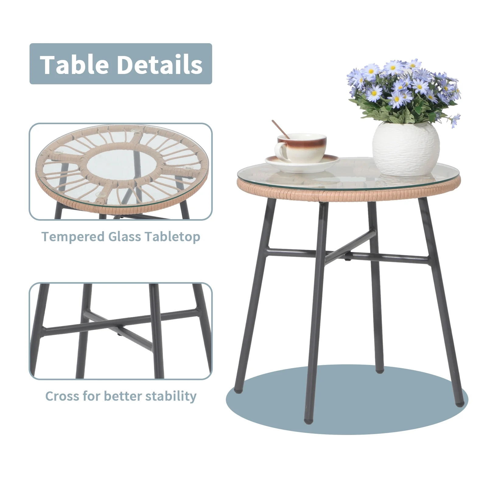 Patio Furniture Set, Betcozy3 Pieces Outdoor Chairs Set with Glass Coffee Table for Garden, Bistro, Porch, Balcony, Backyard - Image 15