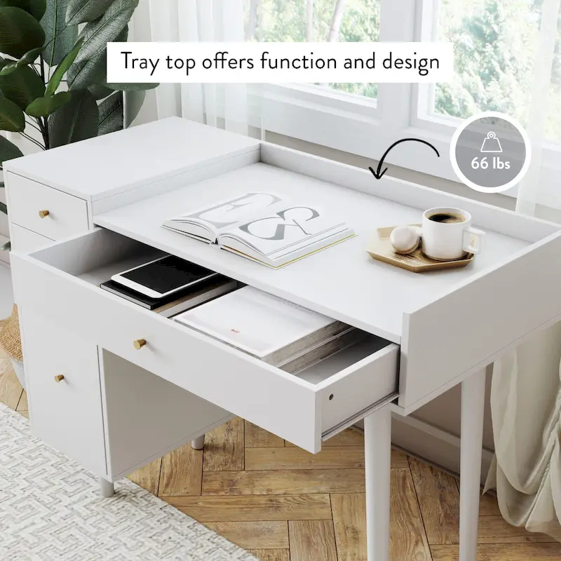 Nathan James Daisy Modern Farmhouse Desk with Storage and Brass Accents
