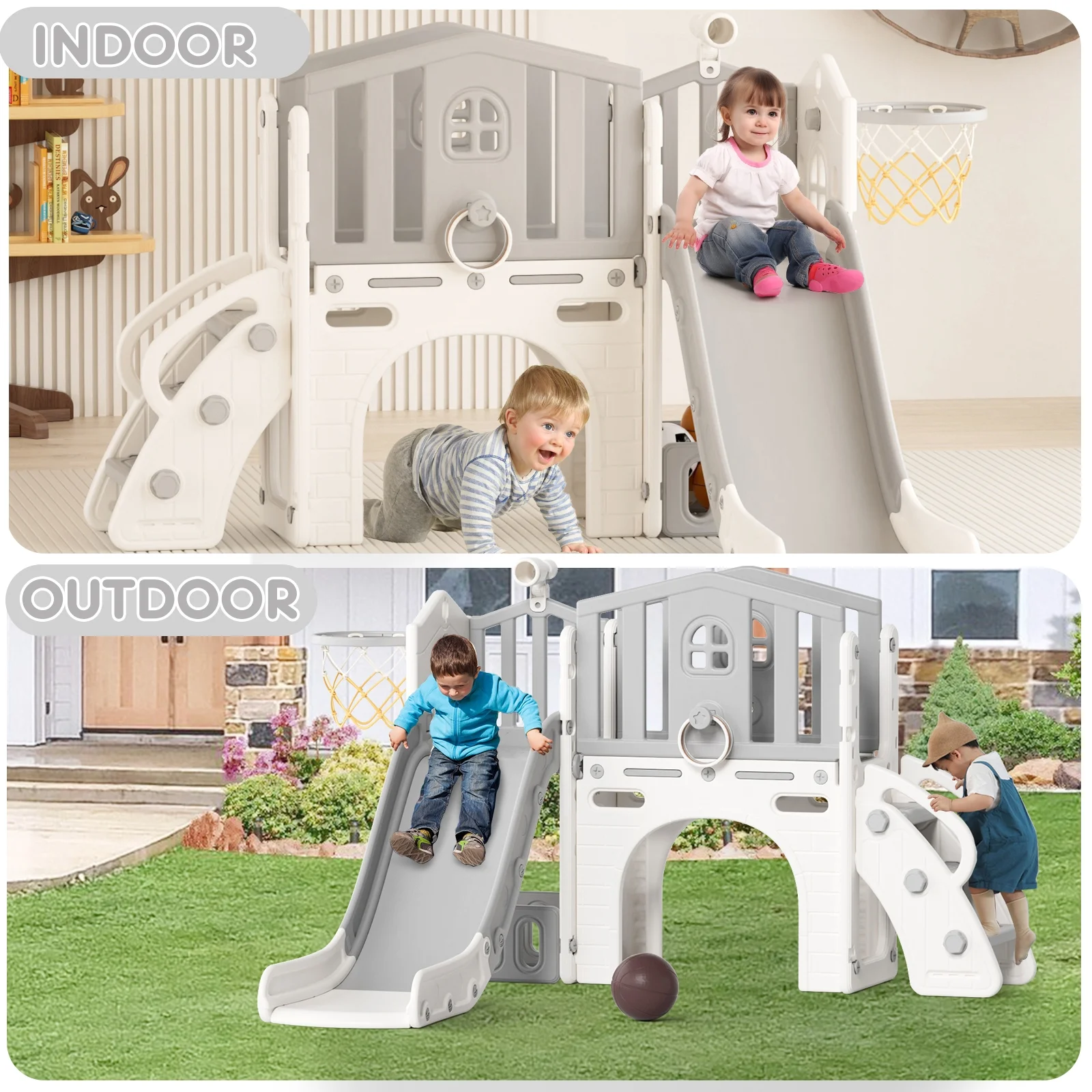 Korimefa 11-in-1 Toddler Slide Set with Golf, Basketball Hoop, Kids Slide for Toddlers Age 1-4, Climber Slip and Slides, Baby Outdoor Toys - Image 71