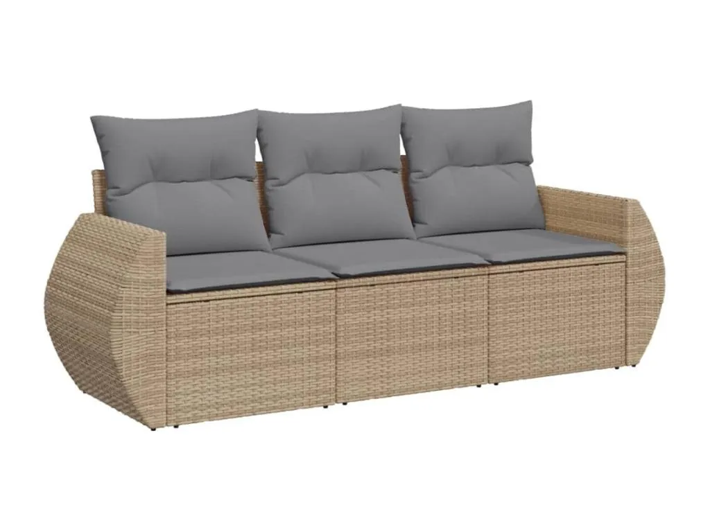 Juego de sofás de jardín con cojines beige 3 piezas ratán PE