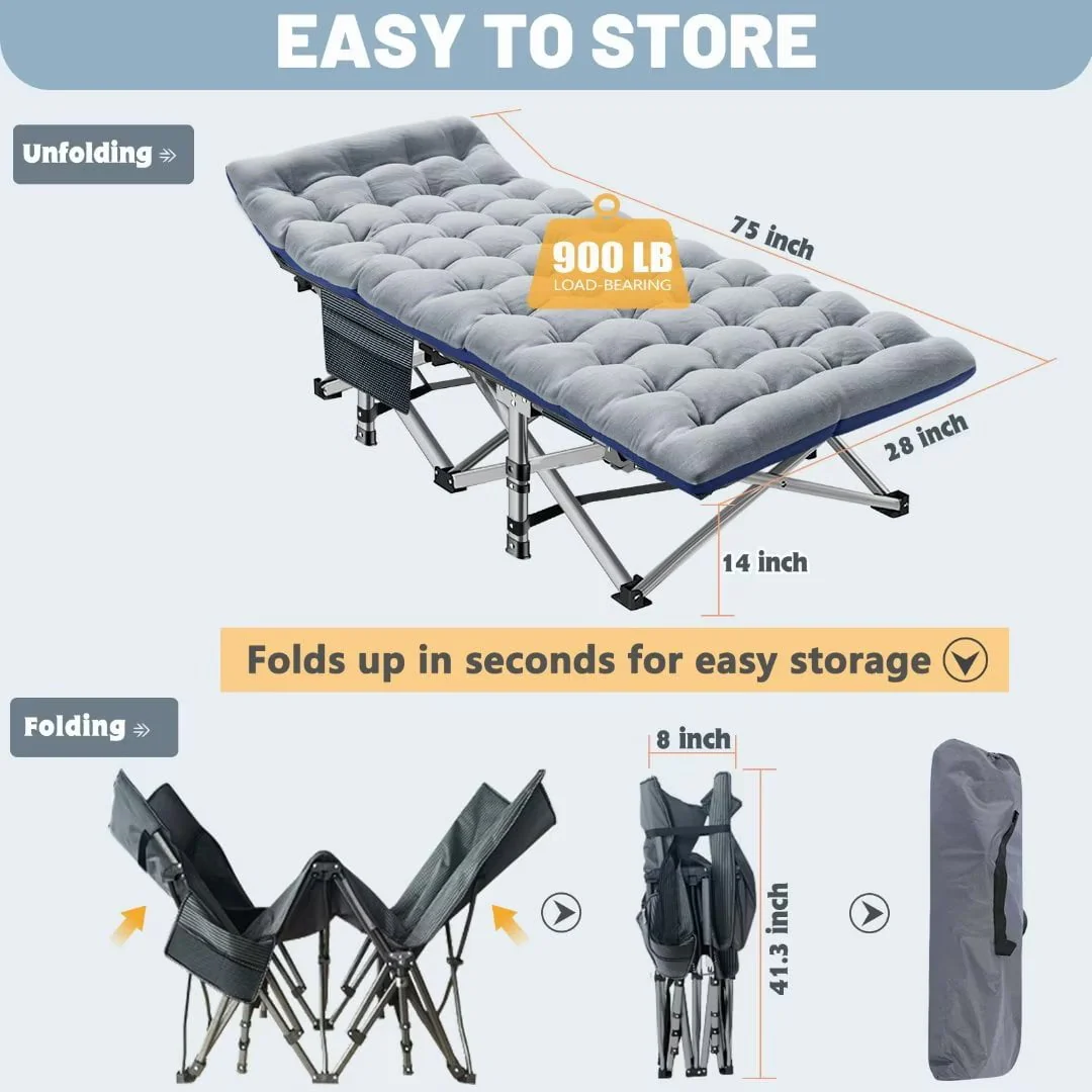 Docred Camping Cot Folding Camping Bed for Adults, Heavy Duty Collapsible Sleeping Bed, Travel Military Portable Cots Bed with Carry Bag & 2-Sided Mattress for Indoor & Outdoor Use - Image 2