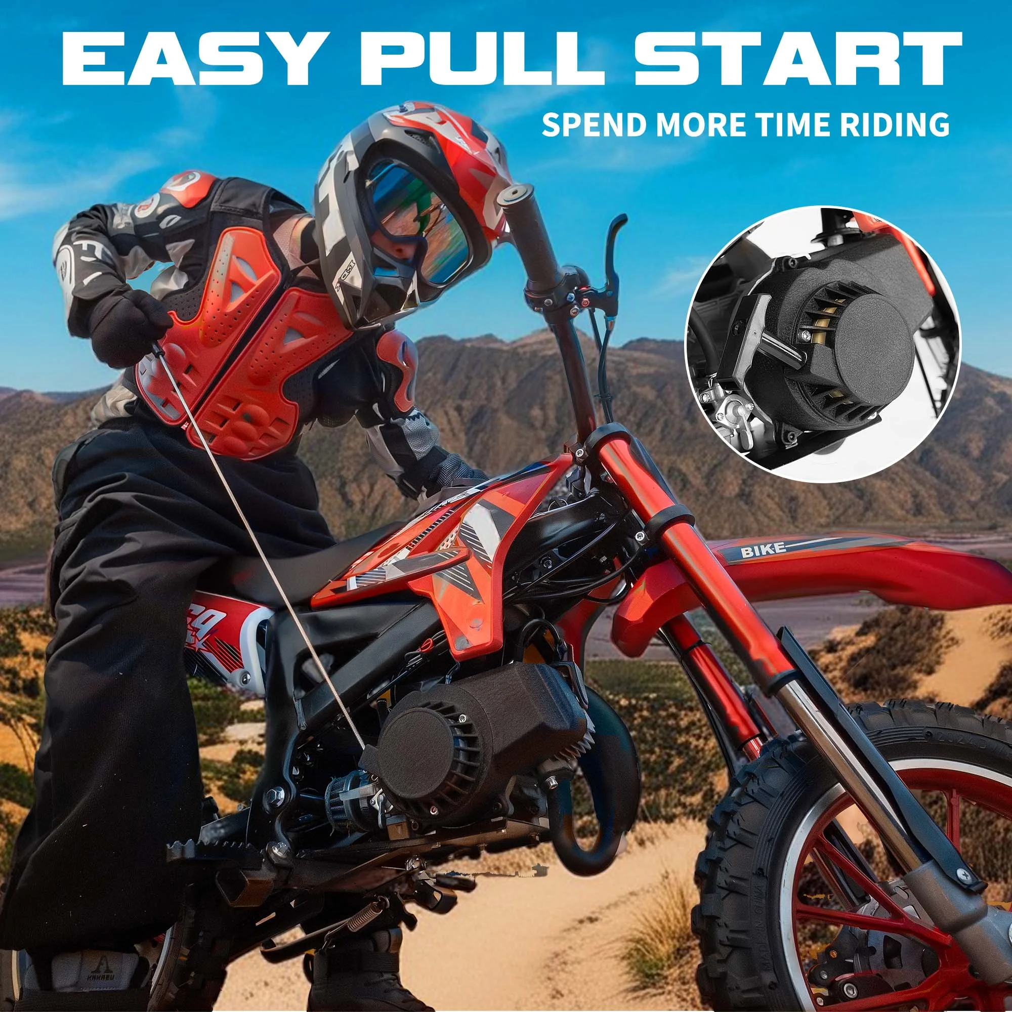 MX moto 49CC Kids Dirt Bicycle, 2-Stroke Gas Powered Off Road Motorcycle, Tire Shock Absorber Spring Soft Seat Cushion with Front and Rear Disc Brake, Max Speed 28 MPH - Image 5