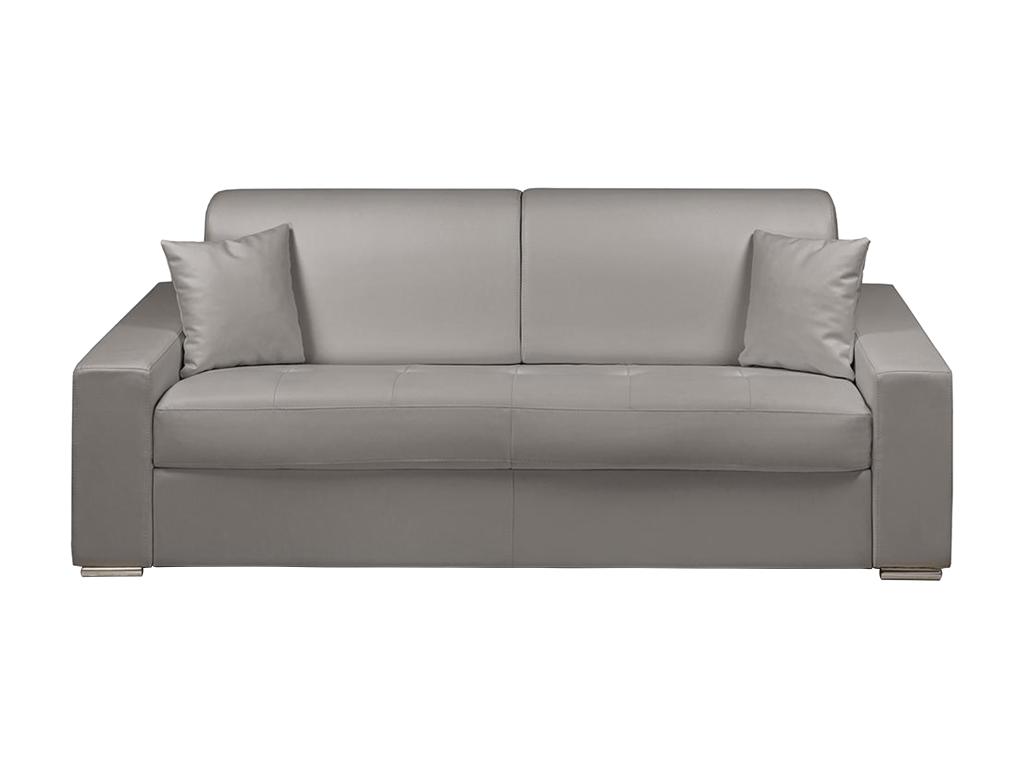 Sofá cama italiano 4 plazas piel sintética EMIR - Gris - Cama 160 cm - Colchón 14 cm
