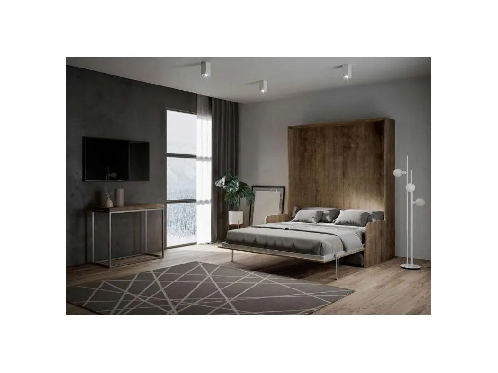 Cama abatible vertical en nogal con sofá de tela Decoesp 120x190 cm - 32 colores de tela-Color Microfibra 33 JGPA00521