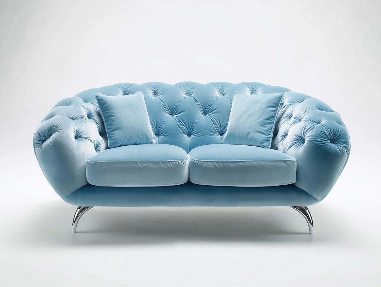 Sofá 2 Plazas Forma Redondeada Tapizado Terciopelo Azul 160 cm