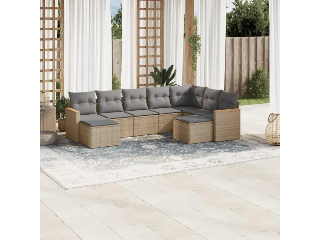 Casabellaes Juego de sofás jardín con cojines beige mezcla 9 pzas ratán PE 05546XNVS