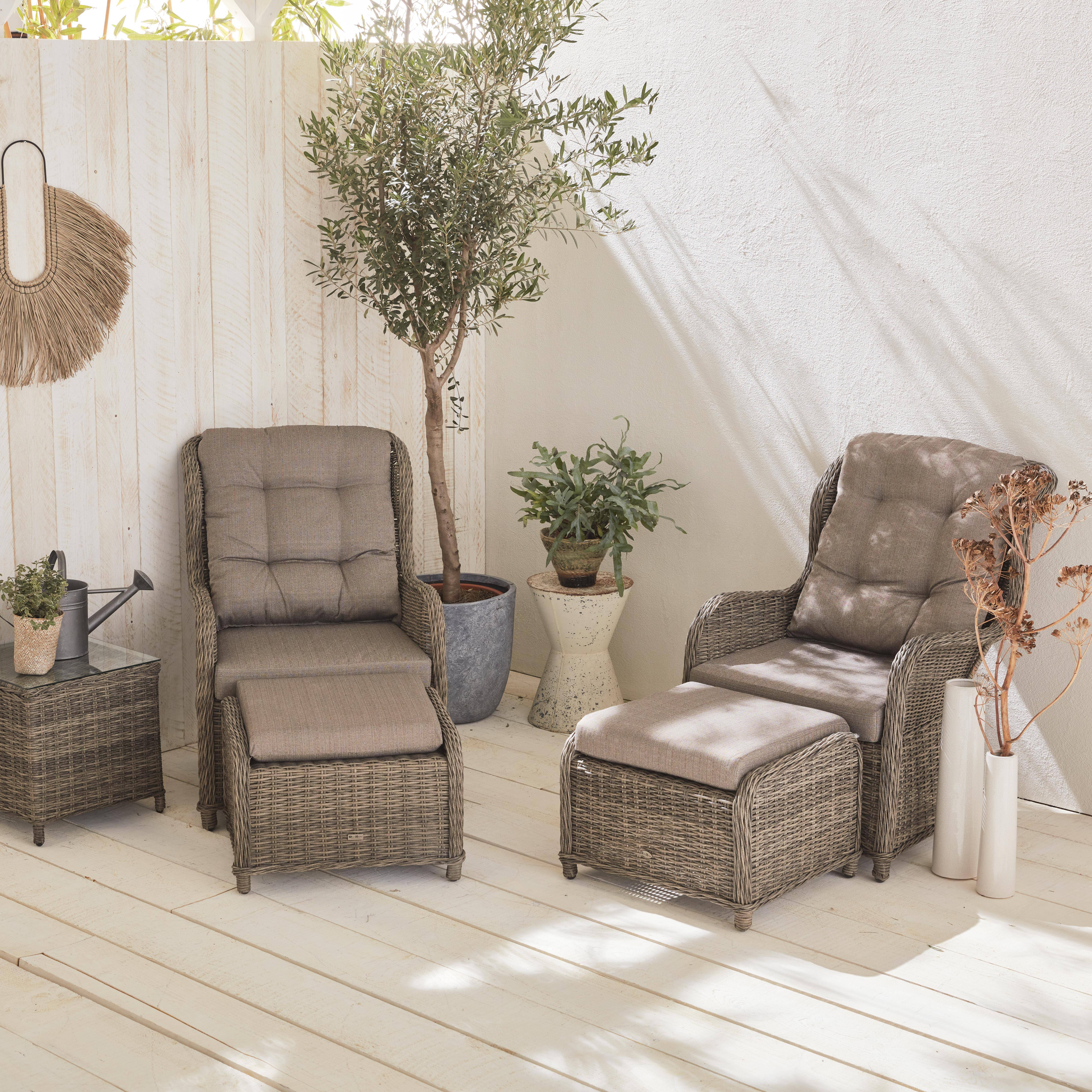 Guiluce - Sillón de jardín con reposapiés de resina trenzada, set de 2