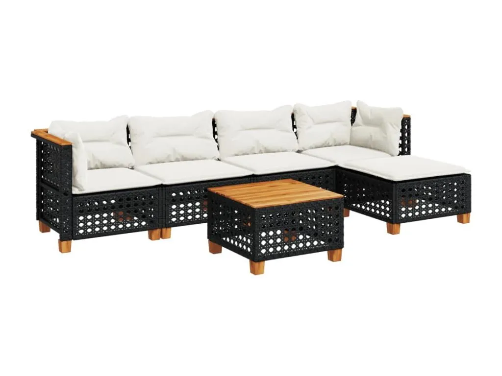 Set de sofás de jardín Biocasahogar – 6 piezas con cojines – Ratán sintético negro ME5107014
