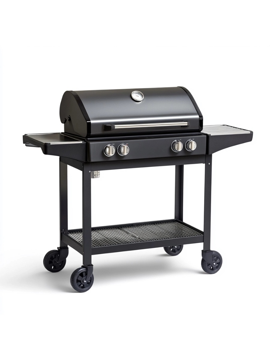 Barbacoa gas 3 quemadores negro acero exterior jardín 112x54x98 cm