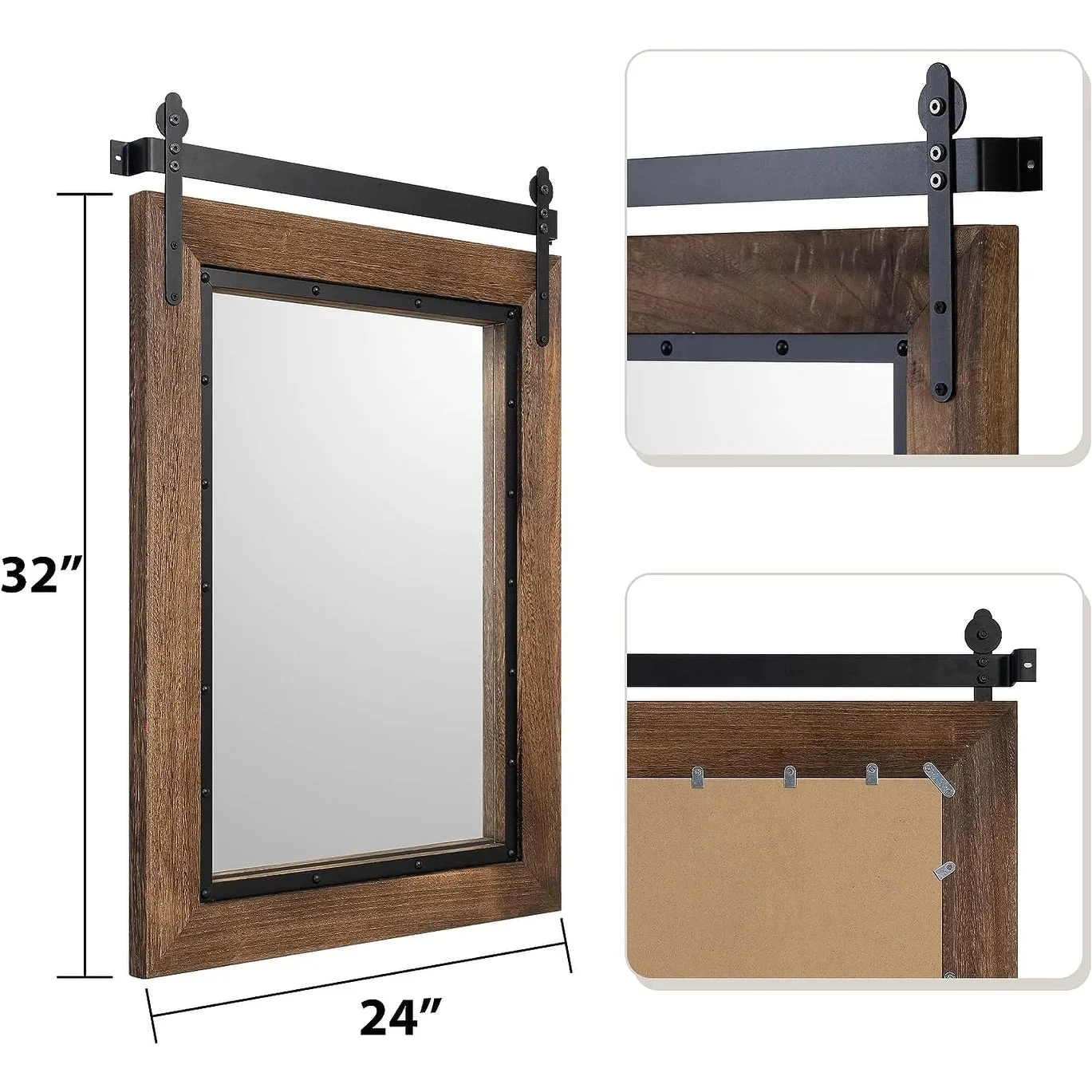 COSMOGO Farmhouse Barn Door Style Natural Wood Bathroom Vanity Wall Mirror 24 x 32 in - Image 4 COSMOGO Farmhouse Barn Door Style Natural Wood Bathroom Vanity Wall Mirror 24 x 32 in - Image 4