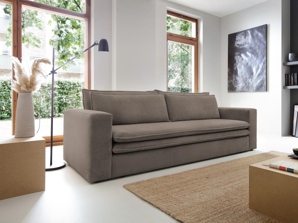 Sofá cama de 3 plazas de terciopelo acanalado color topo TILIA