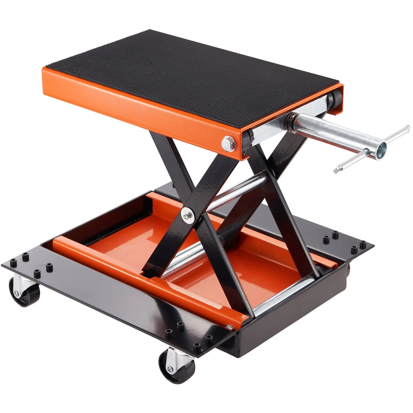 HCY Motorcycle Lift, 1100 LBS Motorcycle Lift ATV Scissor Lift Jack with Dolly & Hand Crank, Center Hoist Crank Stand with Wide Deck & Tool Tray for Street Bikes, Cruiser Bikes, Touring Motorcycles - Image 7