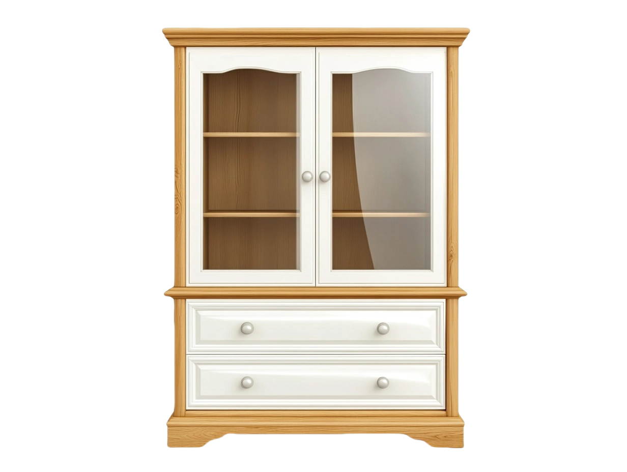 Armario vitrina de madera blanca y natural 120x180 cm para sala de estar nl1861464