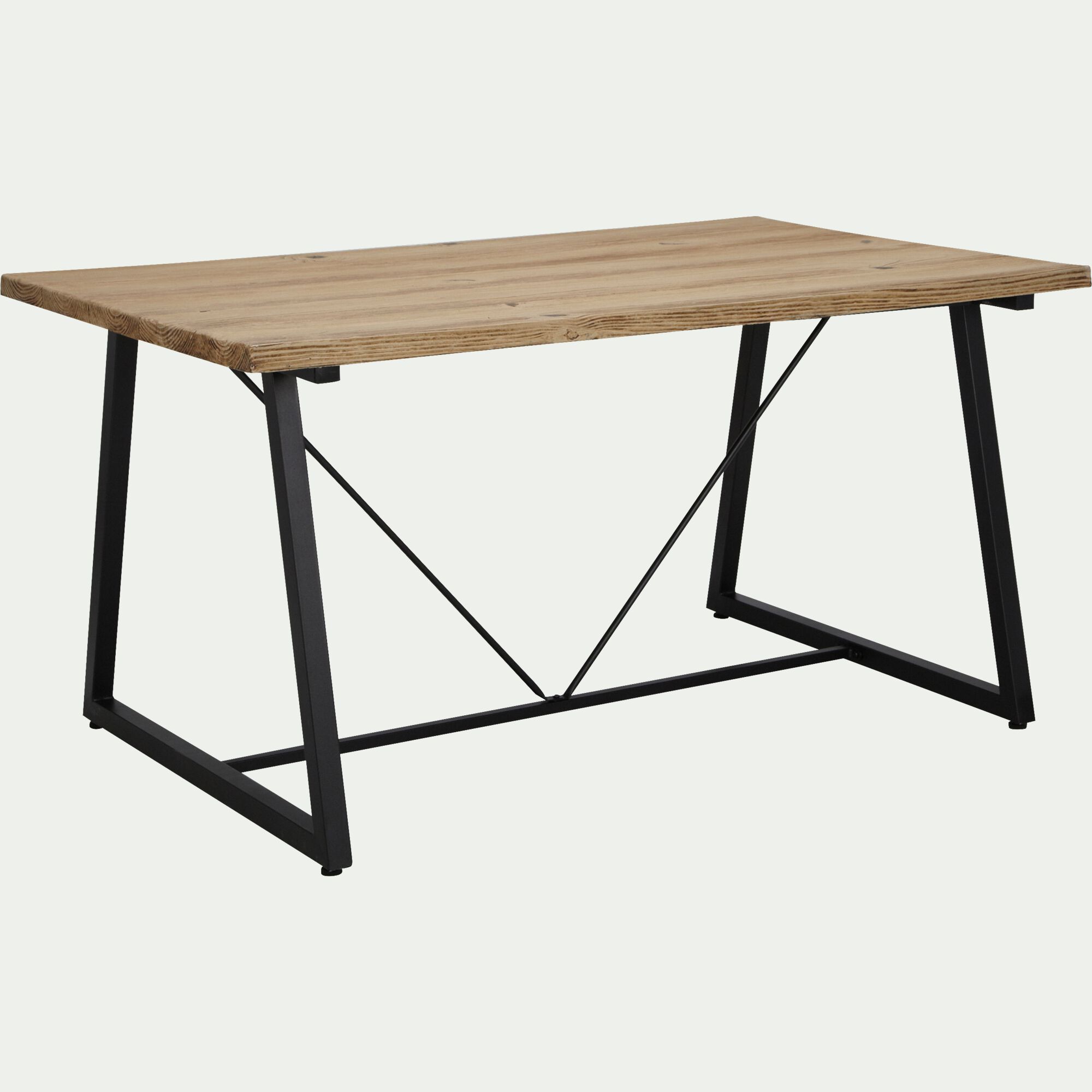 DUBLIN - Table de repas jardin en magnésium effet bois et fer - bois clair (6 places)