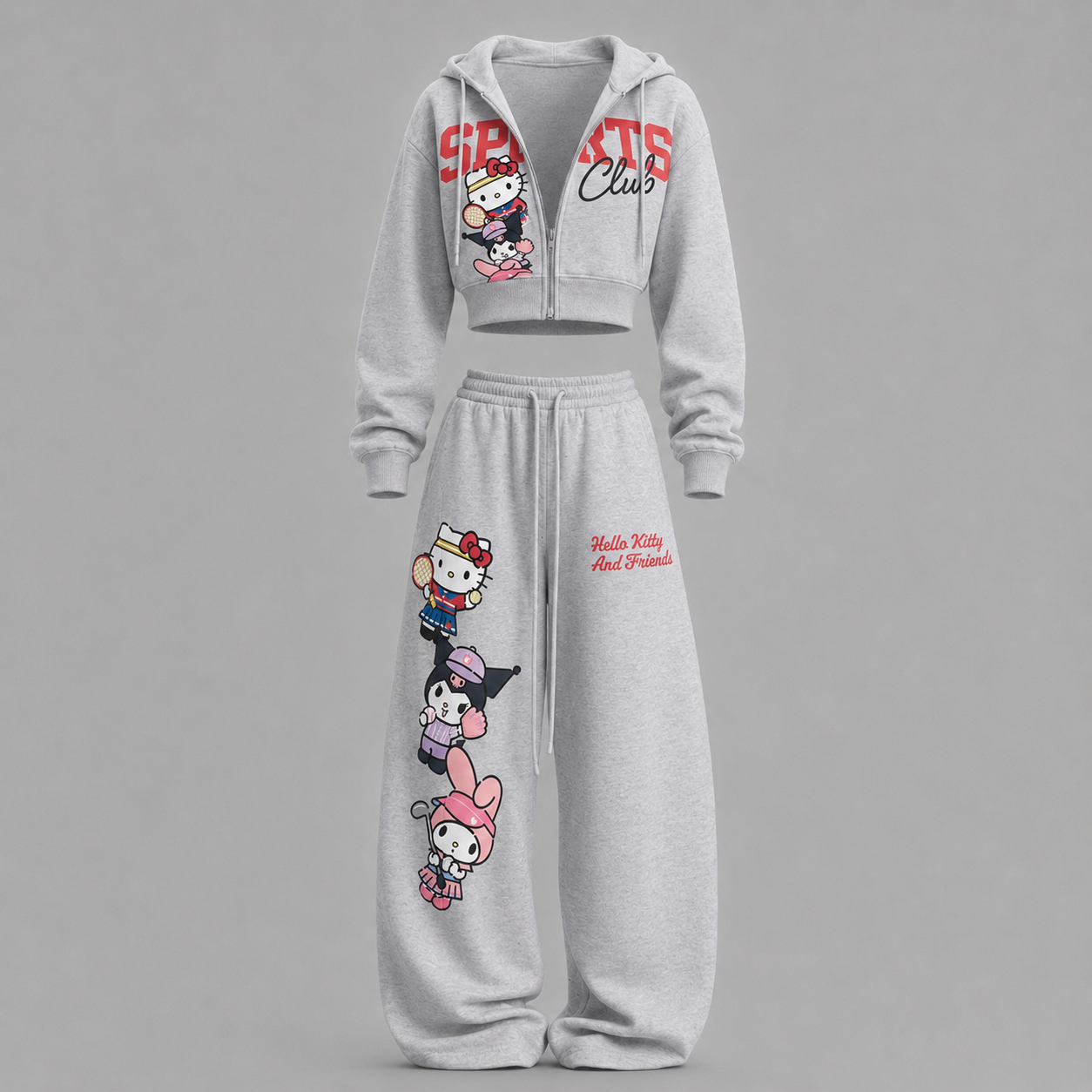 HelloKitty-Short zip-up sweatshirt set TeeThreads Sustain the Scene with Custom Apparel