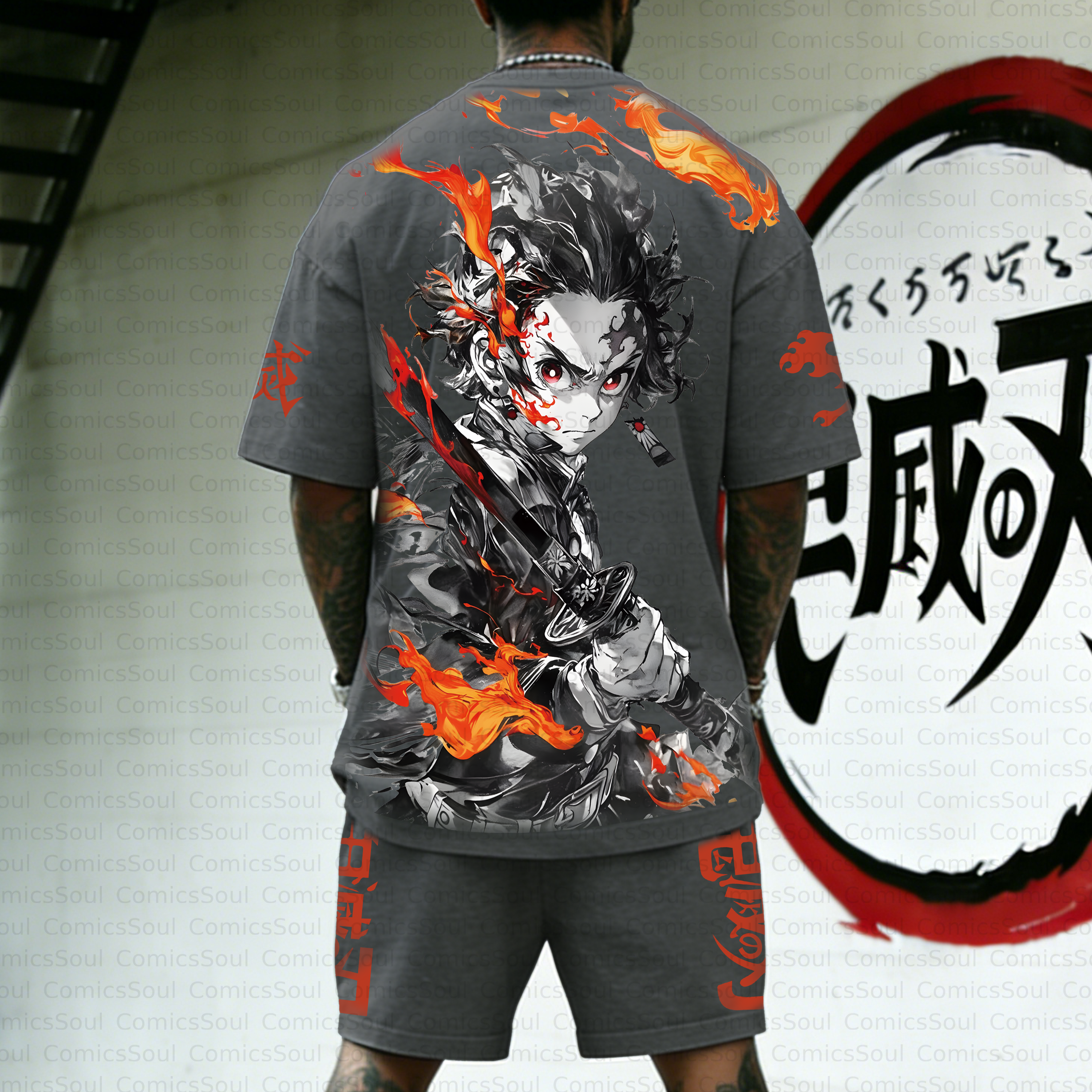 Unisex Anime Inspired Vintage T-shirt& Shorts 2 Pieces Set