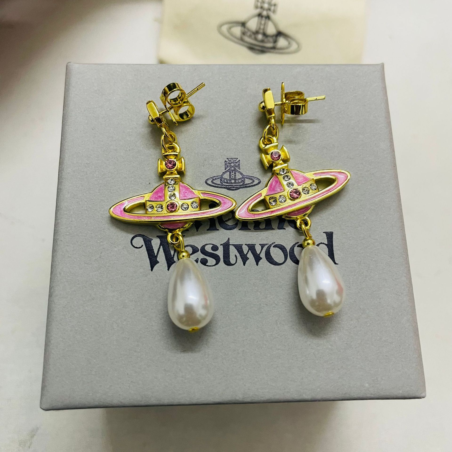 Vivienne Westwood Vintage Pink and Purple Saturn Earrings - Original Replica Club