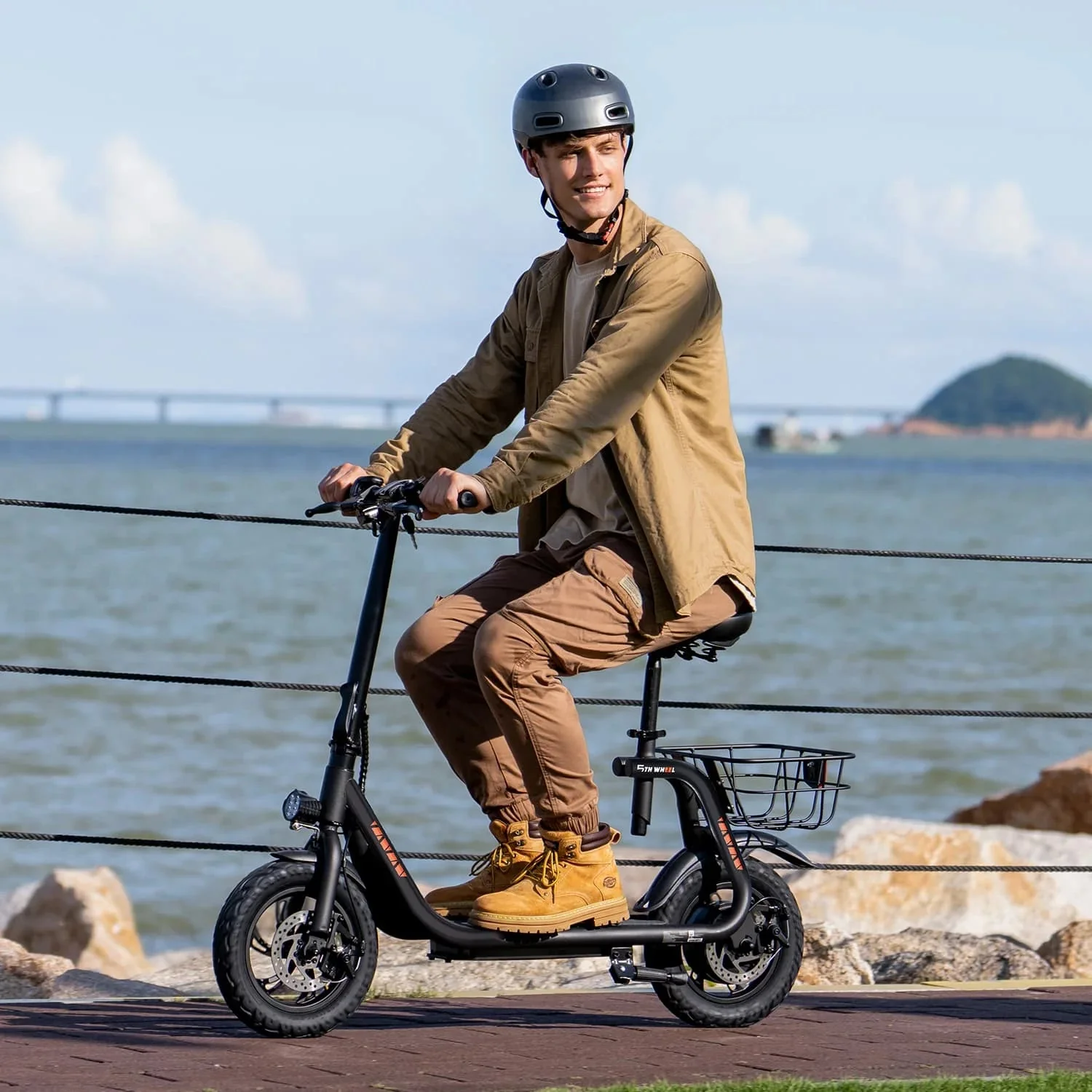 5TH WHEEL Electric Scooter With Seat And Carry Basket, 450W, 36V, 20-Mile Range, 15.5 Mph, 12 Inch - W18S - Image 5 5TH WHEEL Electric Scooter With Seat And Carry Basket, 450W, 36V, 20-Mile Range, 15.5 Mph, 12 Inch - W18S - Image 5