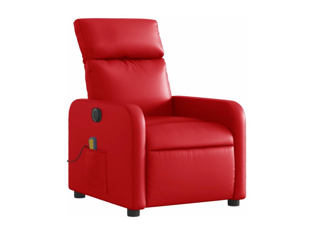 Sillón de masaje reclinable eléctrico de cuero artificial rojo