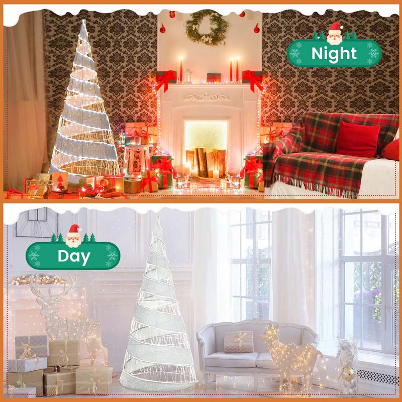 Eletriclife 5 Feet Pre-lit Christmas Cone Tree with 300 Warm White and 250 Cold White LED Lights