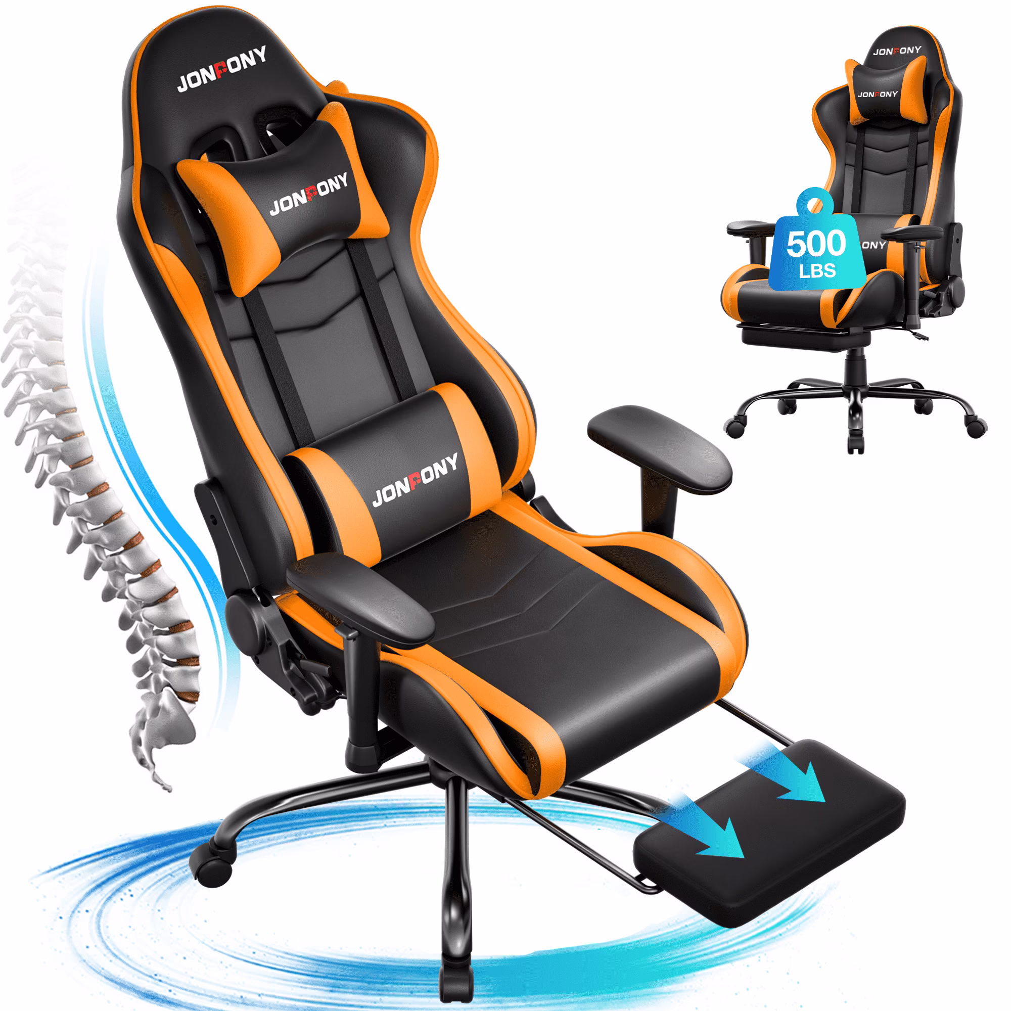 JONPONY Big and Tall 500LBS Gaming Chair, Ergonomic Design, Gamer Chair PU Leather with Footrest and Lumbar Support, High Back Office Chair Support 8 Hours Long Sitting, Computer Chair,Red - Image 5