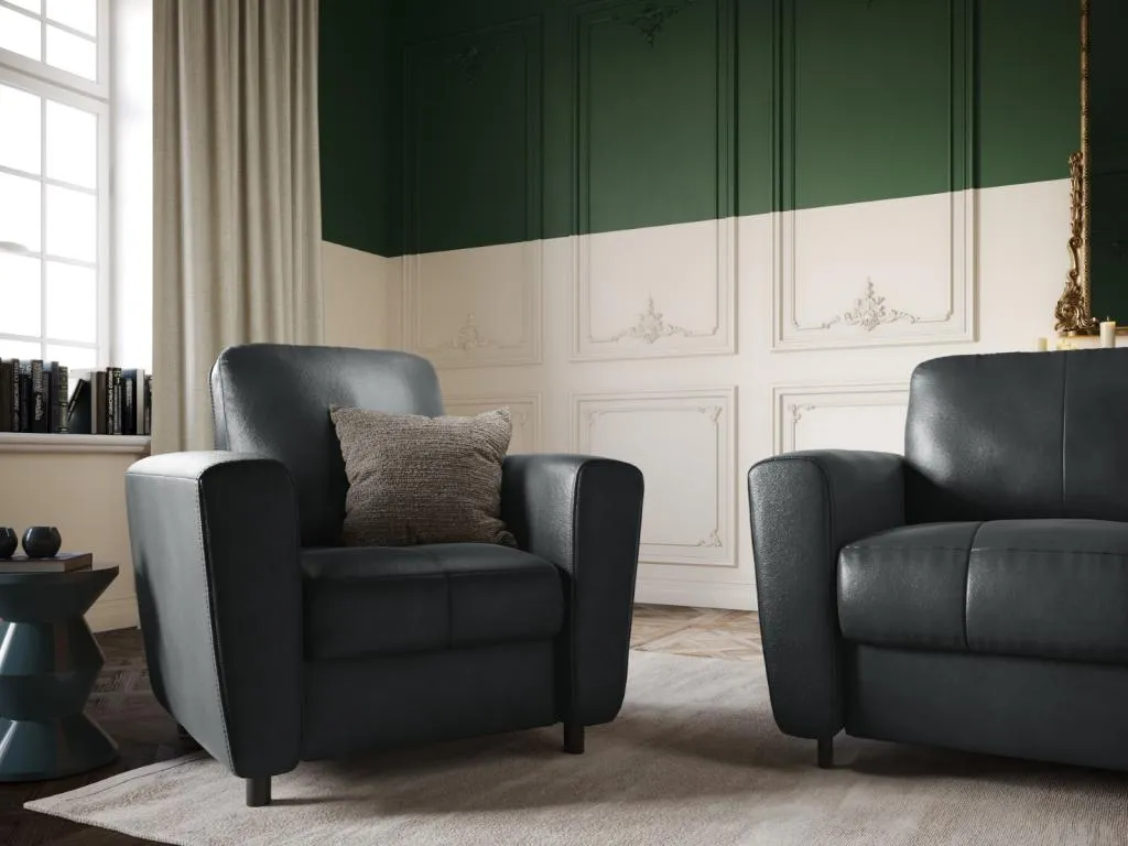 Sillón Quietena de cuero auténtico azul grisáceo - 87x82x83cm