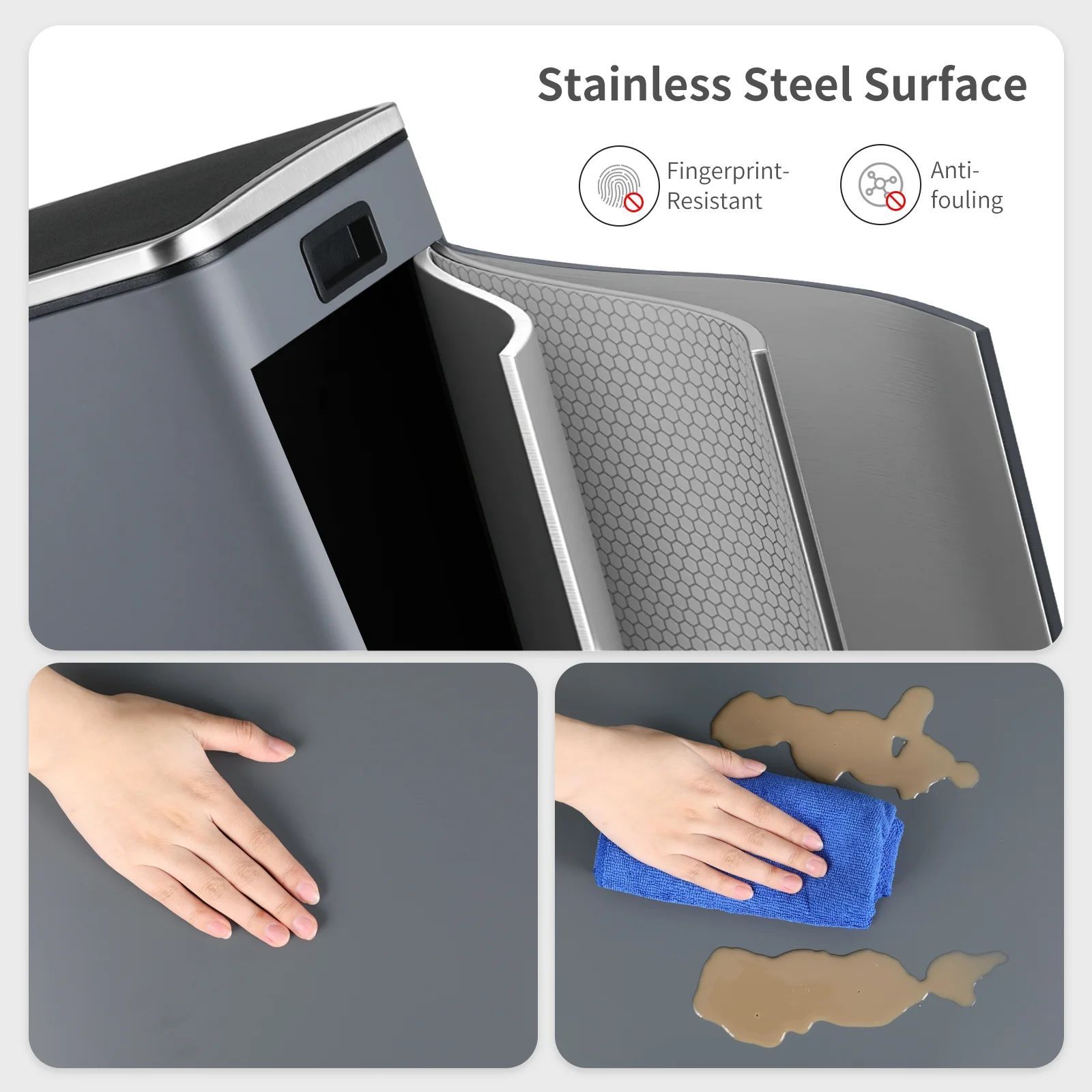 LAZY BUDDY Dual Garbage Can, Stainless Steel 16 Gallon Step Kitchen Trash Can with Soft-Close Lid, Double Compartment Garbage Recycling Bin - Image 37