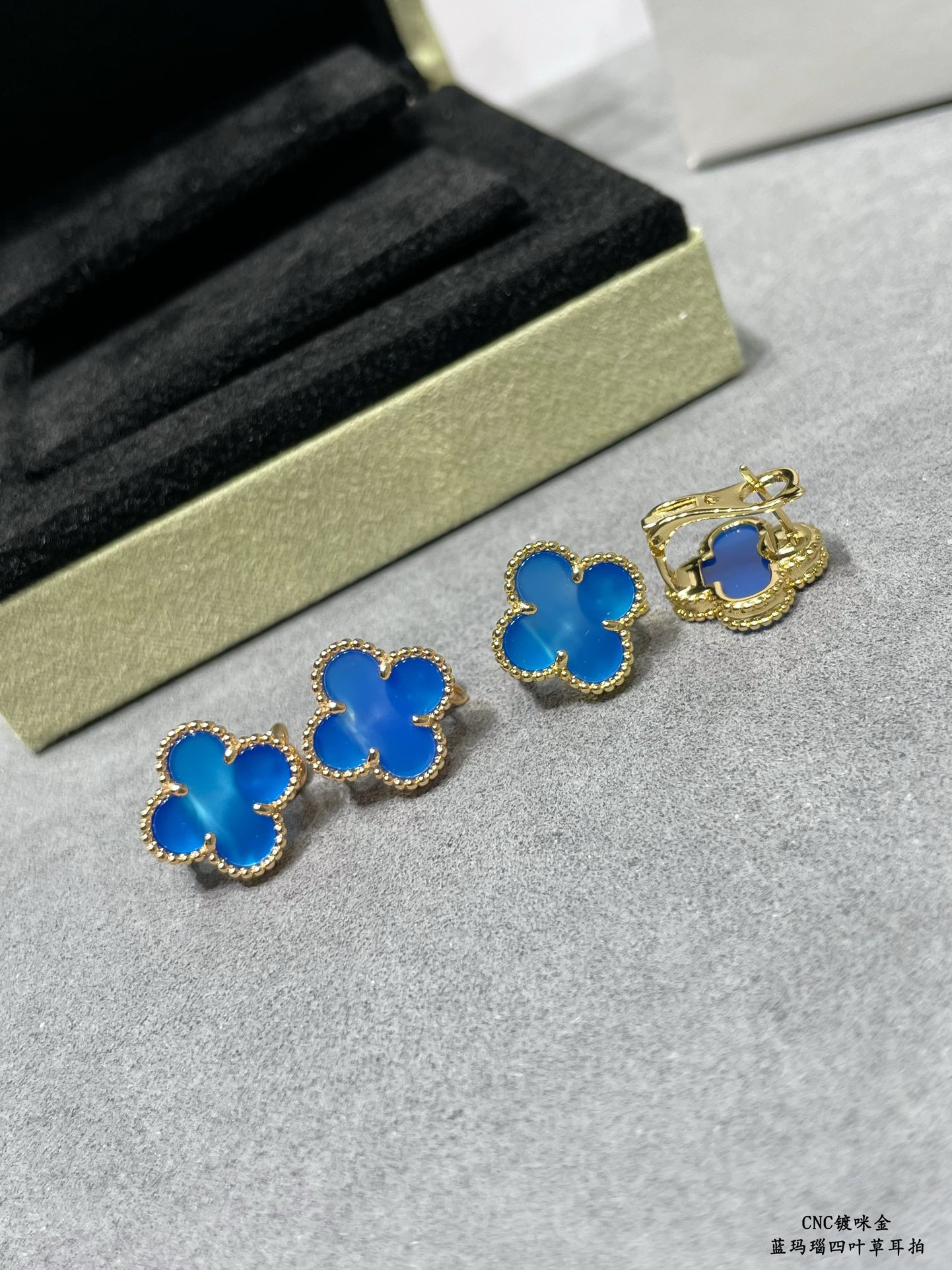 VCA Blue Carnelian Clover Earrings - Original Replica Club