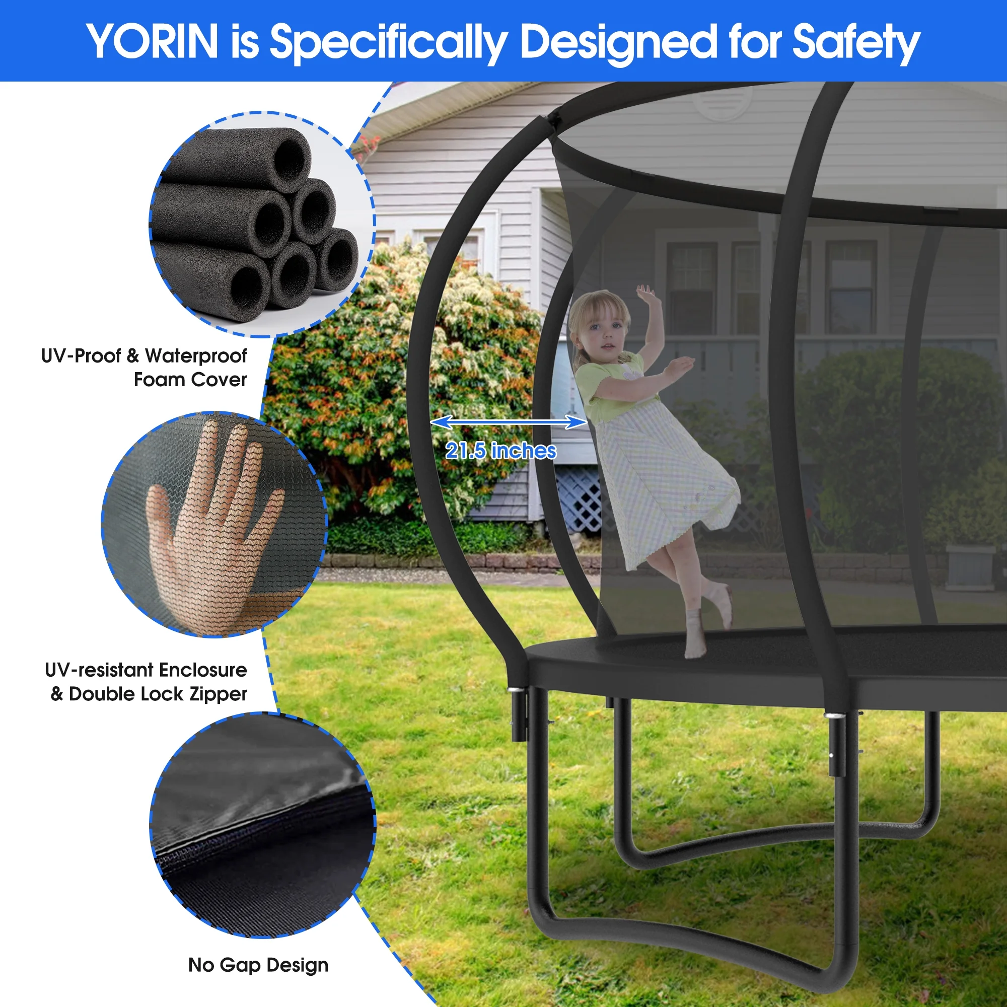 YORIN Trampoline with Trampoline Light, 1200LBS 12FT Trampoline for 5-6 Kids Adults, Recreational Trampoline with Basketball Hoop, Ladder, Galvanized Outdoor Heavy Duty Trampoline - Image 18